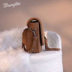 Wrangler Faux Shearling Flap Crossbody Purse