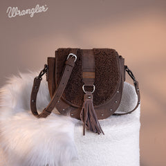 Wrangler Faux Shearling Flap Crossbody Purse