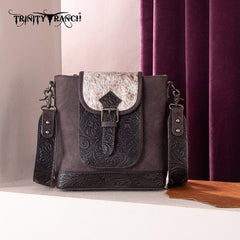 Trinity Ranch Hair-on Cowhide Tooled Crossbody Purse