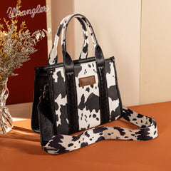 WG133-8120S Wrangler Cow Print Concealed Carry Tote/Crossbody - Black