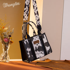 WG133-8120S Wrangler Cow Print Concealed Carry Tote/Crossbody - Black