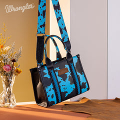 WG133-8120S Wrangler Cow Print Concealed Carry Tote/Crossbody - Turquoise