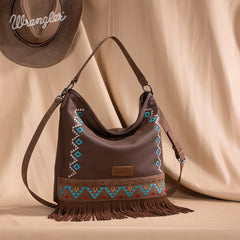 Wrangler Aztec Embroidered Fringe Shoulder Bag