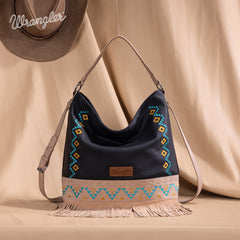 Wrangler Aztec Embroidered Fringe Shoulder Bag