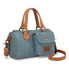 LEE Denim Canvas Barrel Satchel Top Handle Crossbody Bag