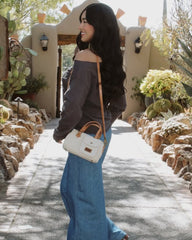 LEE Denim Canvas Barrel Satchel Top Handle Crossbody Bag