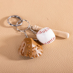 Mini Baseball Keychain with Wooden Bat