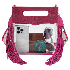 Montana West Top Handle Clear Fringe Crossbody Set