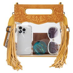 Montana West Top Handle Clear Fringe Crossbody Set
