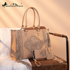 Montana West Fringe Tooled Carry Tote Set