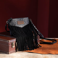 Wrangler Vintage Floral Tooled Collection Fringe Crossbody - Cowgirl Wear