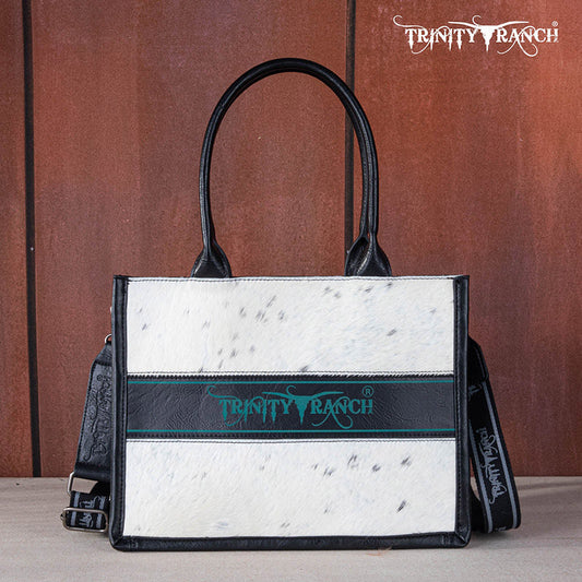 TR170G-8119S Trinity Ranch Hair On Cowhide Concealed Carry Tote/Crossbody - Black