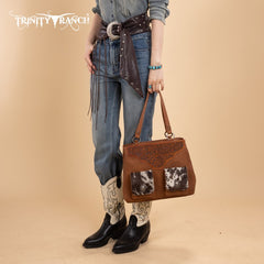 Trinity Ranch Genuine Hair-On Cowhide Tooled Collection Concealed Carry Tote