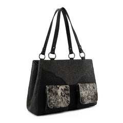 Trinity Ranch Genuine Hair-On Cowhide Tooled Collection Concealed Carry Tote