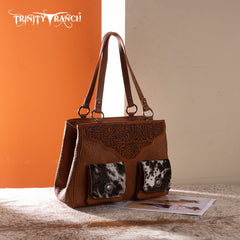 Trinity Ranch Genuine Hair-On Cowhide Tooled Collection Concealed Carry Tote