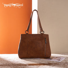 Trinity Ranch Genuine Hair-On Cowhide Tooled Collection Concealed Carry Tote