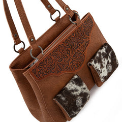 Trinity Ranch Genuine Hair-On Cowhide Tooled Collection Concealed Carry Tote