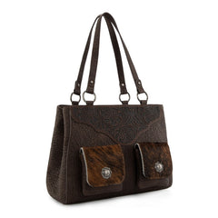 Trinity Ranch Genuine Hair-On Cowhide Tooled Collection Concealed Carry Tote