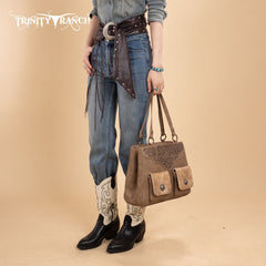 Trinity Ranch Genuine Hair-On Cowhide Tooled Collection Concealed Carry Tote