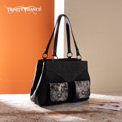 Trinity Ranch Genuine Hair-On Cowhide Tooled Collection Concealed Carry Tote