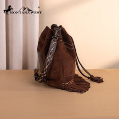 Montana West Boot Stitch Fringe Drawstring Crossbody Bag