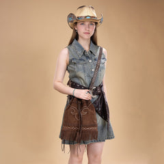 Montana West Boot Stitch Fringe Drawstring Crossbody Bag