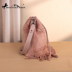 Montana West Boot Stitch Fringe Drawstring Crossbody Bag
