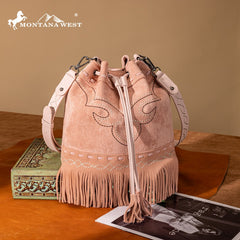 Montana West Boot Stitch Fringe Drawstring Crossbody Bag