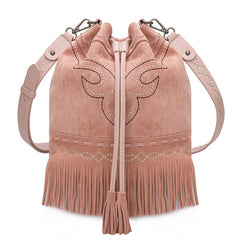 Montana West Boot Stitch Fringe Drawstring Crossbody Bag