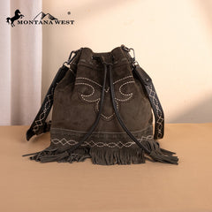 Montana West Boot Stitch Fringe Drawstring Crossbody Bag
