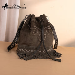 Montana West Boot Stitch Fringe Drawstring Crossbody Bag