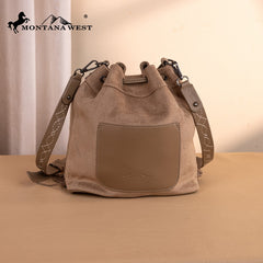 Montana West Boot Stitch Fringe Drawstring Crossbody Bag