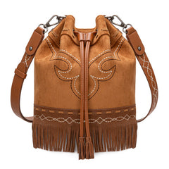 Montana West Boot Stitch Fringe Drawstring Crossbody Bag