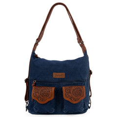 WG103-2008 Wrangler Floral Tooled Denim Hobo/Crossbody Backpack (Convertible ) Navy