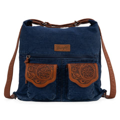 WG103-2008 Wrangler Floral Tooled Denim Hobo/Crossbody Backpack (Convertible ) Navy