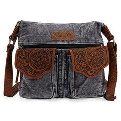 WG103-2009 Wrangler Floral Tooled Denim Crossbody -Black