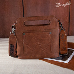 WG110-2022 Wrangler Top Handle Embroidered Fringe Mini Tote/Crossbody - Brown