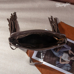 WG110-2022 Wrangler Top Handle Embroidered Fringe Mini Tote/Crossbody -Coffee