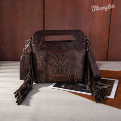 WG110-2022 Wrangler Top Handle Embroidered Fringe Mini Tote/Crossbody -Coffee