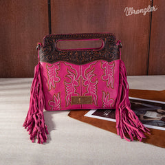 WG110-2022 Wrangler Top Handle Embroidered Fringe Mini Tote/Crossbody -Hot Pink