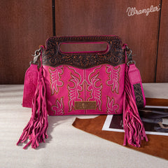 WG110-2022 Wrangler Top Handle Embroidered Fringe Mini Tote/Crossbody -Hot Pink