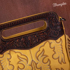 WG110-2022 Wrangler Top Handle Embroidered Fringe Mini Tote/Crossbody -Mustard