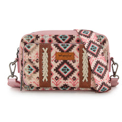 Wrangler Southwestern Pattern Dual Sided Print Crossbody Purse With Wallet Compartment
