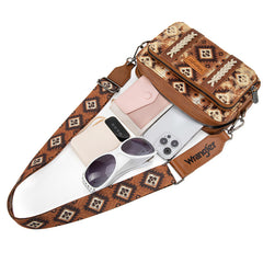 Wrangler Southwestern Pattern Dual Sided Print Crossbody Purse With Wallet Compartment