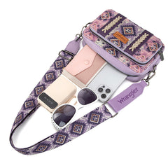Wrangler Southwestern Pattern Dual Sided Print Crossbody Purse With Wallet Compartment