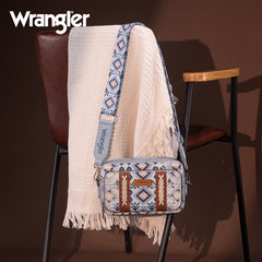 Wrangler Southwestern Pattern Dual Sided Print Crossbody Purse With Wallet Compartment