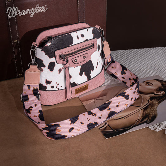 Wrangler Zippered Cow Print Crossbody Bag
