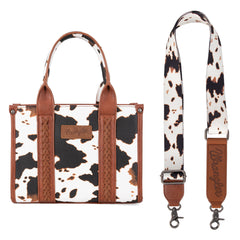 WG133-8120S Wrangler Cow Print Concealed Carry Tote/Crossbody - Brown