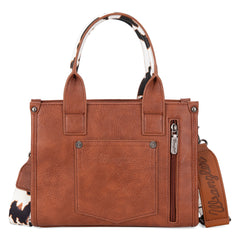 WG133-8120S Wrangler Cow Print Concealed Carry Tote/Crossbody - Brown