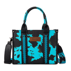 WG133-8120S Wrangler Cow Print Concealed Carry Tote/Crossbody - Turquoise